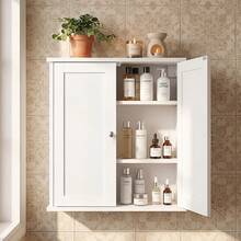 VASAGLE Bathroom Wall Cabinet, Hanging Bathroom Storage Cabinet, For Medicines, Farmhouse, 2 Adjustable Shelves - Cloud White - View 9