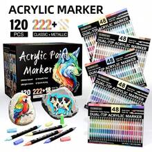 12/24/36/48/72/120pcs Boxed Multi-Specification Dual-Tip Dual-Color Acrylic Paint Markers, Single Pen 2 Colors 0.5-5mm Soft Brush Tip, Water-Based Quick Dry Waterproof High Coverage, Classic / Skin Tone / Macaron / Metallic Multi-Color Options Available, Stone Ceramic Canvas Wood Multi-Material DIY Hand Painting Graffiti Art Drawing Pens - Double Soft Tip Two-color Marker - View 20