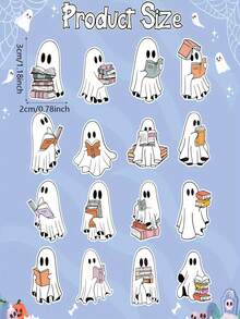 Halloween Book Ghost Roll Stickers, Cute & Quirky Reading Ghost Label Stickers For Gift Decoration - A - View 4