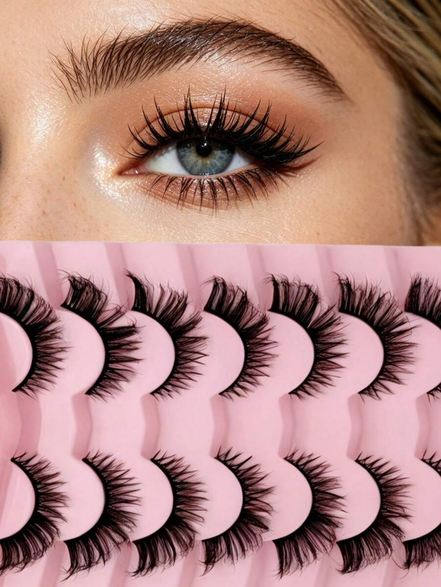 7對3D自然假睫毛附鑷子,柔軟交叉款,豐盈捲翹,適合上班、約會與派對 - 查看 1