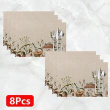 1件/4件/6件裝 家居裝飾蘑菇圖案印花亞麻餐墊，四季適用，適合餐桌使用，可水洗餐墊杯墊，廚房餐墊，家居用品，廚房用品，餐桌裝飾 - 彩色 - 查看 15