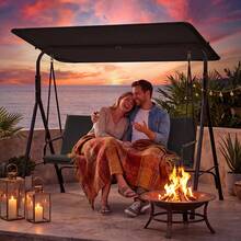 3-Seat Outdoor Patio Swing Chair W/ ArmrestsAdjustable Tilt Canopy & Stand - Black - View 4