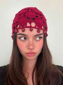1pc Crochet Hollow Women's Handmade Knitted Round Beaded Hollow Hat, Breathable Mesh Headwear For Women, Suitable For Street Style, Daily Wear, Vacation Travel, Beach And Party Events - A - View 1