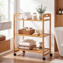 3-Tier Utility Cart 4-Wheel Mobile Shelving Organizer With 3 Hanging Hooks For Kitchen Living Room Bathroom Study - A - View 5