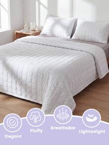 1pc Cooling Quilt, White Honeycomb Grid Bedding, Air Conditioning Blanket, Room Decor, Breathable & Lightweight, Super Soft & Comfortable, Suitable For Single/Double/Queen/King Bed, Suitable For Home And Dorm, Pillow And Pillowcase Not Included, Machine Washable - White - View 7