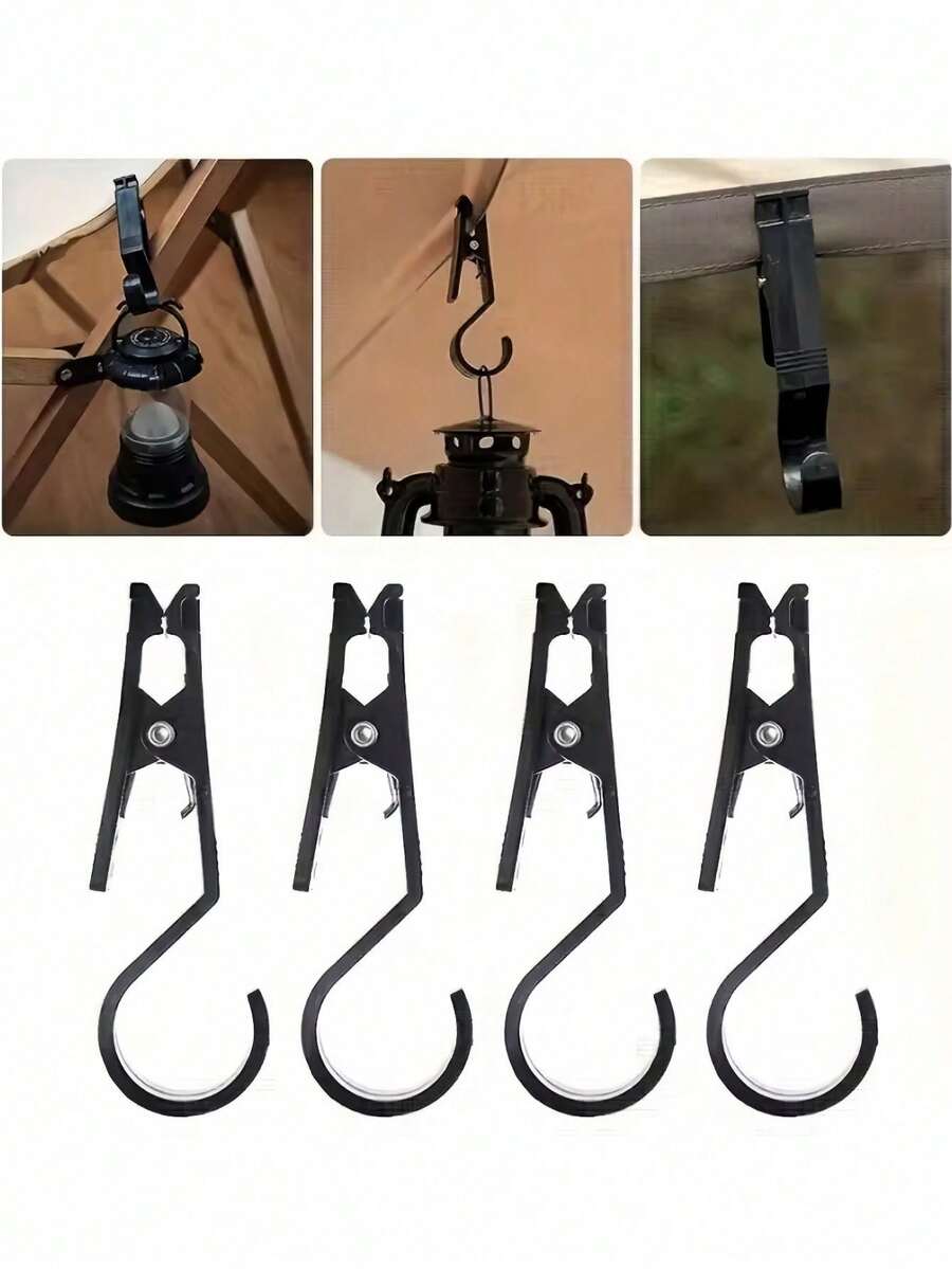 Gancho para colgar luces, gancho con clip para fotos, gancho para colgar luces de sombra de tienda de campaña para decoración de jardín y patio, equipo de camping, artículos esenciales de camping