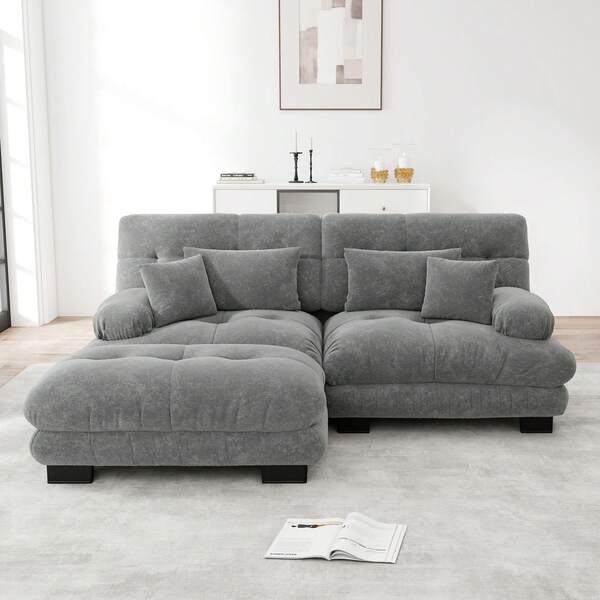 Cloud Corner Sofa, Chenille 2 Seat Brown Coffee
