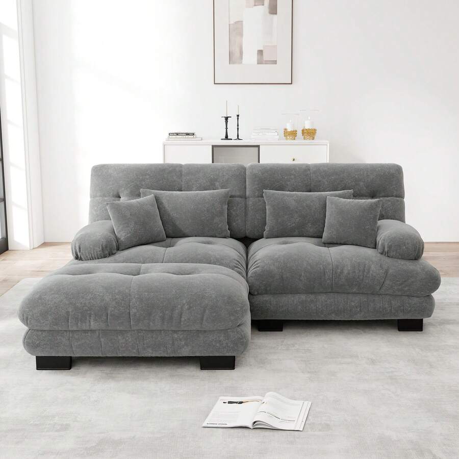 Sofa 220 cm de Chenille para hogar - Gris, 2 plazas - Ver 1