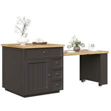 Extendable Kitchen Island (120-184 Cm) With Drawers And Casters, Mobile Island With Wood-Effect Top, Versatile Countertop For Kitchen, Dining Room And Bar, White - 黑色 - 查看 6