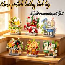 6pcs Mini Commercial Street Scene Micro Particle Building Blocks Toy Set With Gift Bag, ABS Resin Material, DIY Handmade Educational Stress Relief Toy, Desktop Warm Healing Decor, Suitable For Building Block Enthusiasts, Window Display, Entryway Decoration. Birthday Party Halloween Thanksgiving Christmas Eid Back To School - Multicolor - View 3