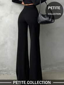 Pantalones rectos de unicolor, elegantes y casuales para mujeres de talla pequeña, adecuados para uso diario, oficina, citas, vacaciones y fiestas, color negro, primavera - Negro - Ver 6