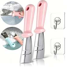 Bộ 2 dụng cụ rã đông tủ lạnh chống trầy xước, gồm 2 móc treo không cần khoan không gây hư hại, dụng cụ cạo đá bằng thép không gỉ, thiết kế treo, dụng cụ làm sạch tuyết tủ lạnh - dụng cụ cạo băng - Xem 2