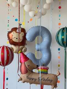1 Set de Globos de Lámina Azul Claro Mate con Números, León de Cumpleaños & Estrella 4D, Pastel de Cumpleaños, Perro Salchicha, Paquete Combinado, Incluye Globos de Lámina Mate Azul Claro Números 0-9, Globos de Látex (Amarillo Macaron/Naranja/Rojo/Azul Vintage), Pastel de Cumpleaños Perro Salchicha, Globo de Lámina León de Cumpleaños Mate + Globo Estrella 4D de 22" con Rayas Rojas/Verdes, Globo de Lámina Rayas Rojas & Rosas de Carnaval - Multicolor. - Ver 4