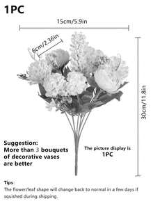 1PC Simulation 7-Head Hand-Held Embroidered Peony, Artificial Flower With Realistic Texture, Suitable For Vase, Home, Hotel Room, Wedding Decoration, Table Decoration, Birthday Gift, Autumn Decoration And Other Occasions - Yellow - View 3