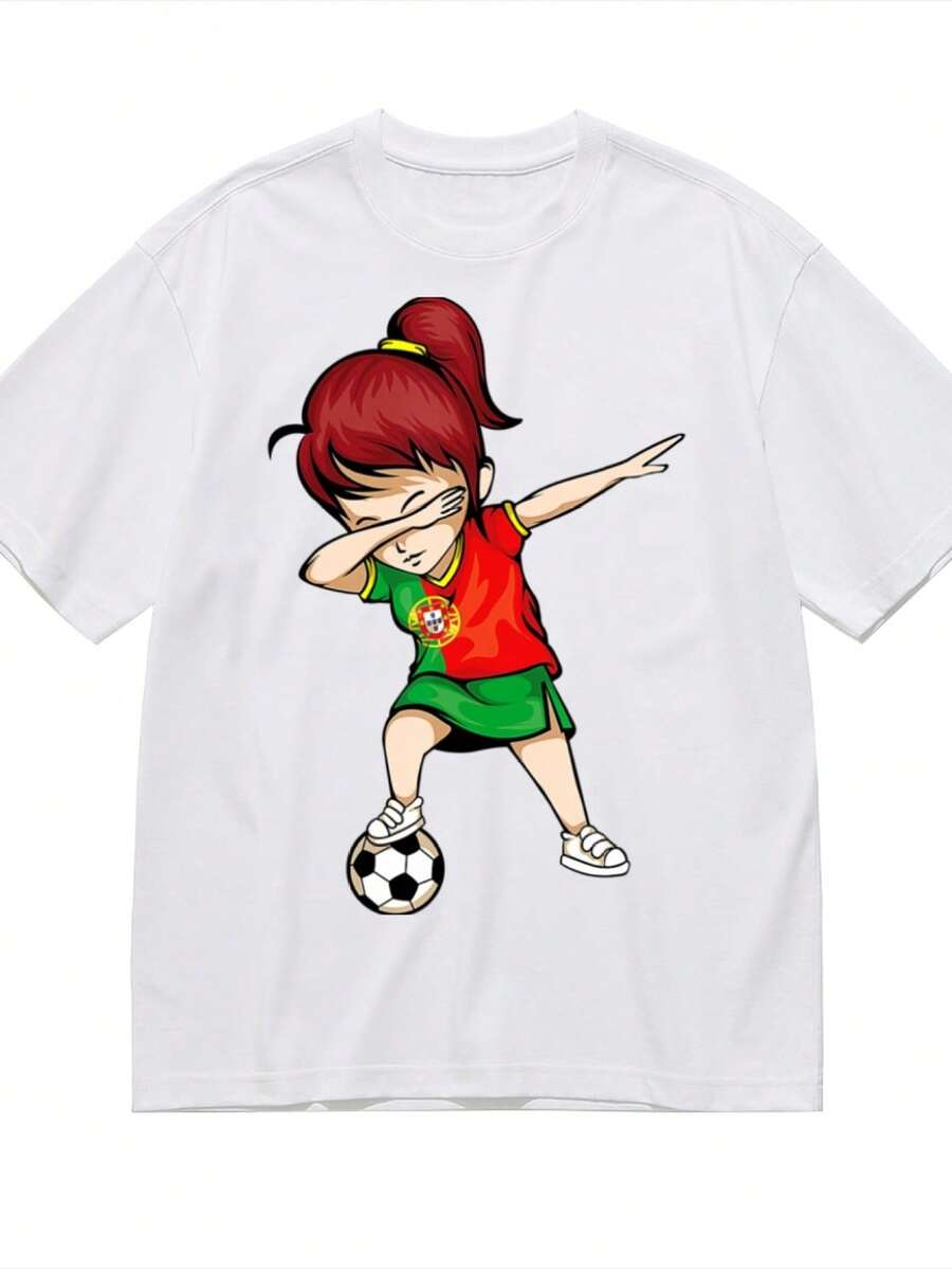Dabbing Soccer Portugal Portuguese T-Shirt For Women Men Cotton Short Sleeve Crew Neck Graphic Top Tee - 白色 - 查看 1