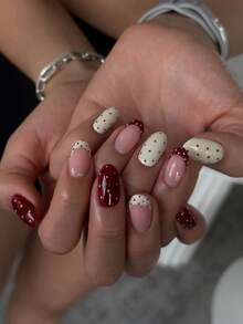 30 pièces Ensemble de faux ongles courts ovales à pois, comprend 1 adhésif double face et 1 lime à ongles, ongles courts à pois convenant pour les fêtes, la danse et l'usage quotidien - Multicolore - Voir 8
