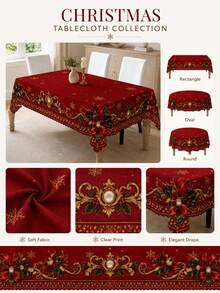 1 Stück luxuriöse rote und goldene Stechpalmen-Schleife mit verzierter Randdruck runde Tischdecke - ideal für formelle Feiertagsdekoration, Heimdekoration, Raumdekoration, Garten, Küche, Hochzeit, elegantes Weihnachtsessen & Neujahrsfeier - Verschiedenfarbig - Übersicht 10