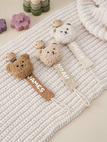 1pc Personalized Custom Name Baby Pacifier Chain Cute Cartoon Bear Pacifier Clip With Wooden Clip Anti-Drop Chain Nipple Clips Baby Stuff - Multicolor - View 7