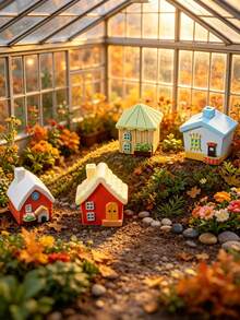 8pcs Mini Resin House Decor, Mini Fairy Garden Cottage Set, Resin House, Suitable For Glass Containers, Bonsai And Home Decor - Multi-Functional Indoor/Outdoor Decoration Labor Day Gift, Aquarium Decor - E - View 5