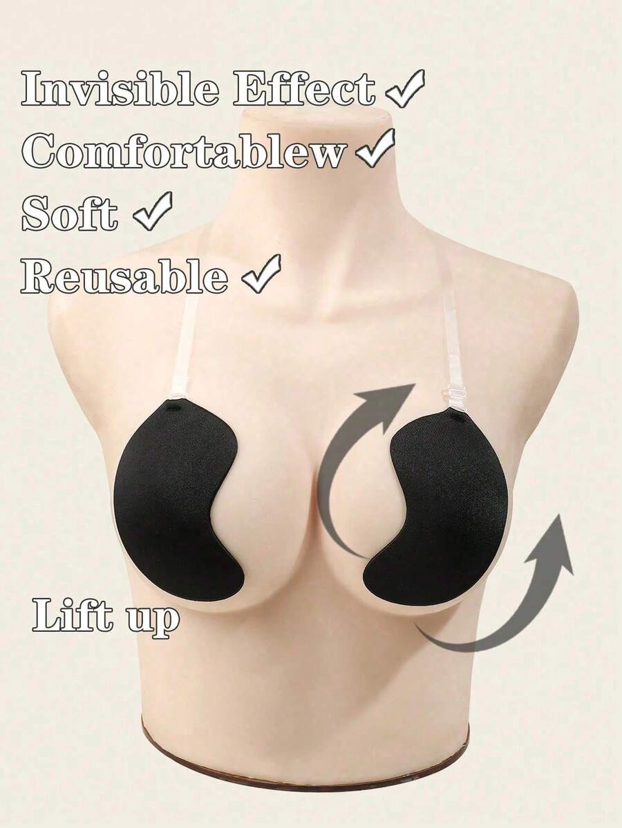 Almofadas de Sutiã Invisíveis Mango Crescent com Fecho Frontal, Alça Transparente Detachável Tipo Spaghetti, Tamanhos A-D, Lingerie Sem Costuras Push-Up para Vestido de Noiva, Vestido sem Costas e Vestido de Alças Spaghetti - Multicolorido - Ver 1