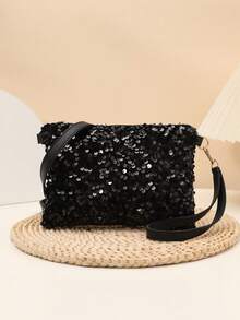 Fashion Sequin Women's Handbag Small Square Bag Shoulder Crossbody Bag - Black - View 2