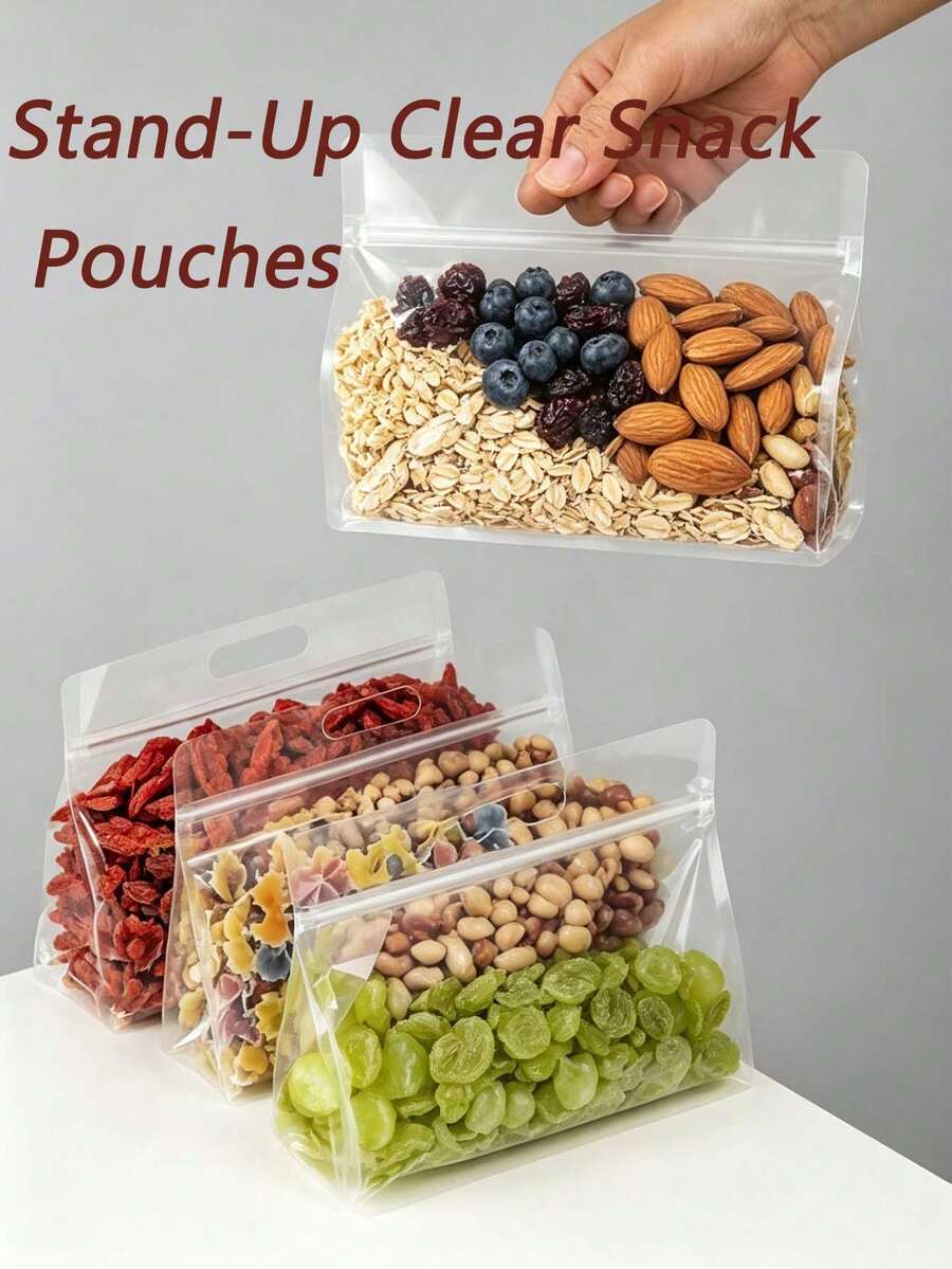 Usable Transparent Zip-Lock Food Storage Bags, Reusable Dustproof Bags, Stand Upright, Seal Repeatedly For Freshness, Suitable For Freezing; Suitable For Mushrooms, Fruits, Dry Goods And Other Kitchen Utensils. - Multicolor - View 1