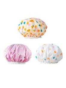 1/2/3/6 Pcs Floral Heart Print Double Layer Waterproof Hair Bonnet Elastic Adjustable Oil Resistant Soft Skin Multifunctional Cap For Skincare Makeup Cooking Hair Drying Washing Bathroom Dorm Travel Back To School Portable Adult Hair Protector - Multicolor - View 13