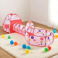 Rotes Polka-Dot-Thema 3-in-1 Kinderzelt | Realistisches Spielhaus-Design tragbares Kinder-Spielzelt, geeignet für Innen- und Außenunterhaltung, fantasievolles Spiel, Spielzeug und Geschenke | Faltbares Spielhaus + Aufbewahrungstasche für Jungen und Mädchen, bestes Kinder-Urlaubs- und Geburtstagsgeschenk (Rot) - Rot - Übersicht 2