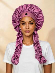CONFLASS Women's Satin Bow Long Braid Sleep Cap, Adjustable Snap Button Sleep Cap, Suitable For Curly Hair, Silky Anti-Static Night Hairband, Sleep Hair Care Cap - Multicolor - View 8