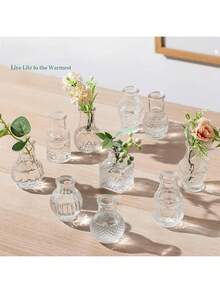 10pcs Vintage Bohemian Style Transparent Glass Vases, Small Clear Vases, Multi-Purpose Bulk Vases, Suitable For Home Decor, Table Centerpieces, Wedding Party Decoration, Christmas Decoration And DIY Diffuser Bottles - Multicolor - View 7