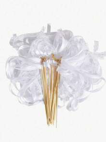 10/30/50/60Pcs White Lace Ribbon Fairy Wands With Gold Silver Bells, Twirling Streamer Sticks, Wedding Christmas Party Cheering Props & Guest Favors Exquisite Disposable Ribbon Wristbands For Event And Conference Admission Wedding Decor - White - View 5