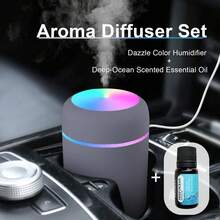 2pcs Set Colorful Aromatherapy Diffuser, Includes 1pc 300ml Atomizing Humidifier And 1pc 10ml Deep Sea Water-Soluble Essential Oil, USB Interface, Suitable For Car, Office, Home - Humidify Air, Create Comfortable Environment - Grey - View 1