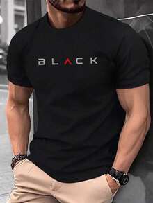 Camiseta Básica Hombre 100% Algodón Manga Corta Casual con Estampado Playera Hombre Lisa Básica Algodón Manga Corta Verano Negro/Blanco - Negro - Ver 1
