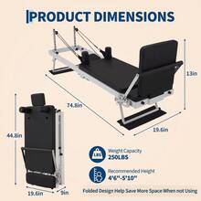 Studyset Pilates Reformer Machine For Home Gym, Foldable Pilates Equipment With Jump Board, Springs And Cords, Adjustable Resistance Trainer, Compact Pilates Machine For Full Body Workout - White - View 3