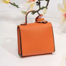 Mini Handbag Shape Leather Keychain Pouch With Silk Scarf, Twist Lock Zipper Earphone Coin Storage Cute Bag Charm For Girls - Multicolor - View 6