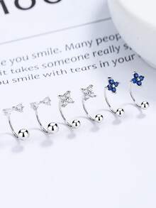 1 Pair S925 Sterling Silver Cubic Zirconia Four-Leaf Clover C-Shaped Curved Hook Screw Cartilage Earrings, Ins Luxury Minimalist Elegant Niche Elegant Piercing Jewelry, Hypoallergenic, Suitable For Women's Daily Commute Versatile Premium Accessory Gift - Four-leaf Clover - View 6