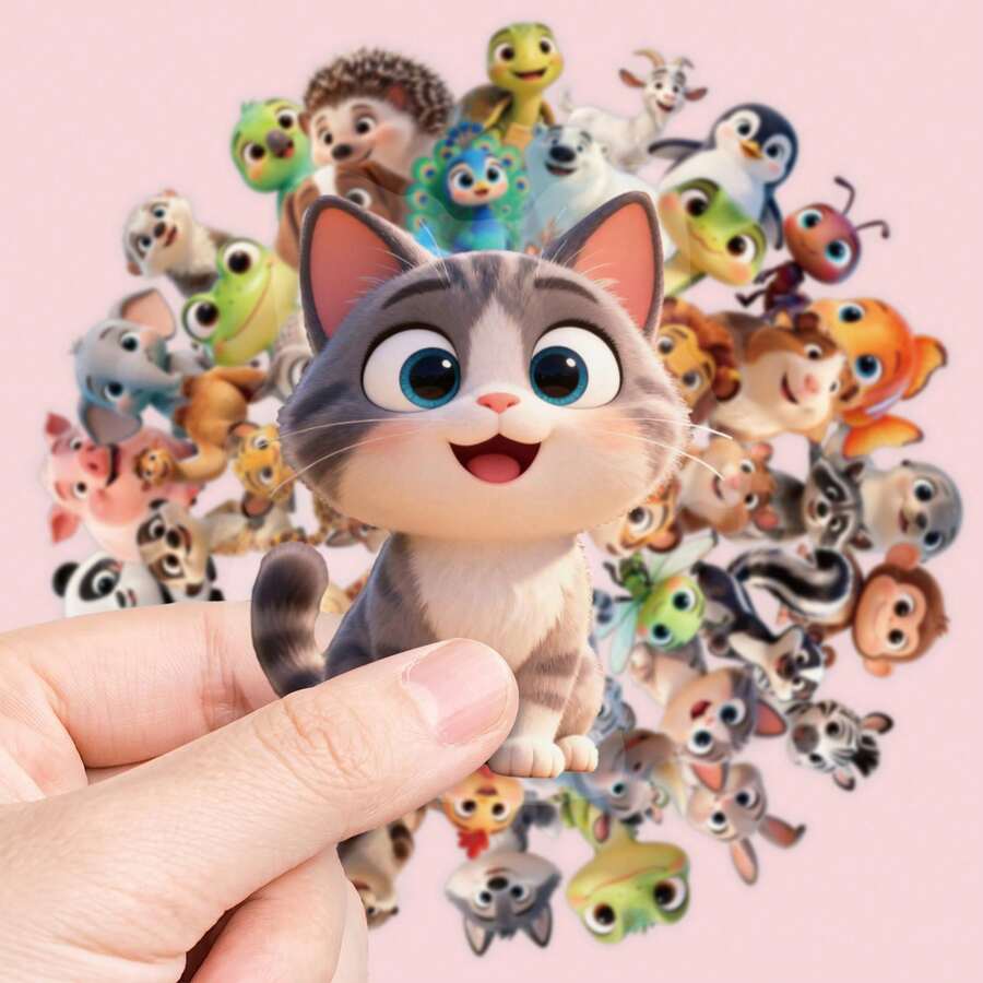 56/112pcs Stiker Hewan Lucu, Stiker Hewan Lucu Campuran Hutan Laut Peternakan Tahan Air, Cocok Untuk Perencana, Casing Ponsel, Botol Minum, Buku Tempel, Dekorasi Meja
