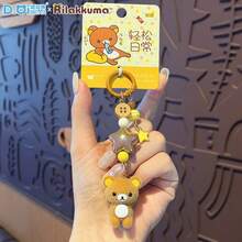 San-X Rilakkuma Authentic Relaxed Bear Mini Series Flocked Keychain Pendant Cute Backpack Key Chain Ring - Multicolor - View 9