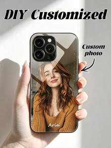 1 Personalized Custom Photo And Name Glass Phone Case Compatible With Apple 15 Pro Max/17 Pro Max/Air/16 Pro Max/18 Pro Max, S24 Ultra/ And Other Models - Black - View 1