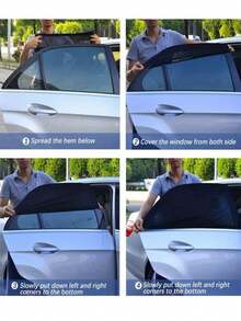 Juego de 4 Parasoles para Ventanas de Coche, Protección UV, Pantallas de Privacidad para Ventanas Delanteras y Traseras, Adecuado para Coches y SUVs, Fácil de Instalar, Material de Malla Transpirable, Bloquea los Rayos UV Nocivos, Proporciona Protección Solar y Privacidad - A - Ver 2