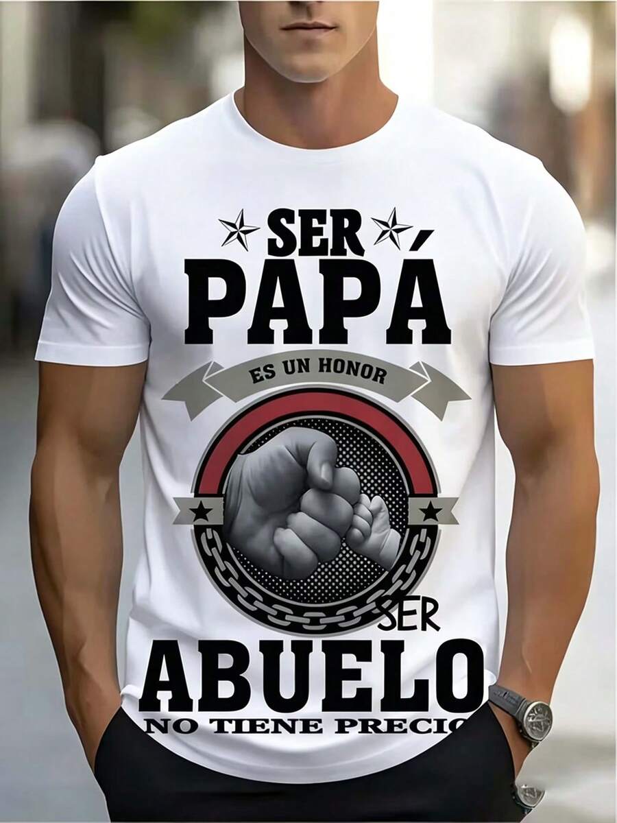 Men's Crew Neck T-Shirt With The Print "Being A Dad Is An Honor, Being A Grandfather Is Priceless", A Family-Oriented And Heartfelt Style, Ideal For Father's Day Gifts And Everyday Wear - 白色 - 查看 1