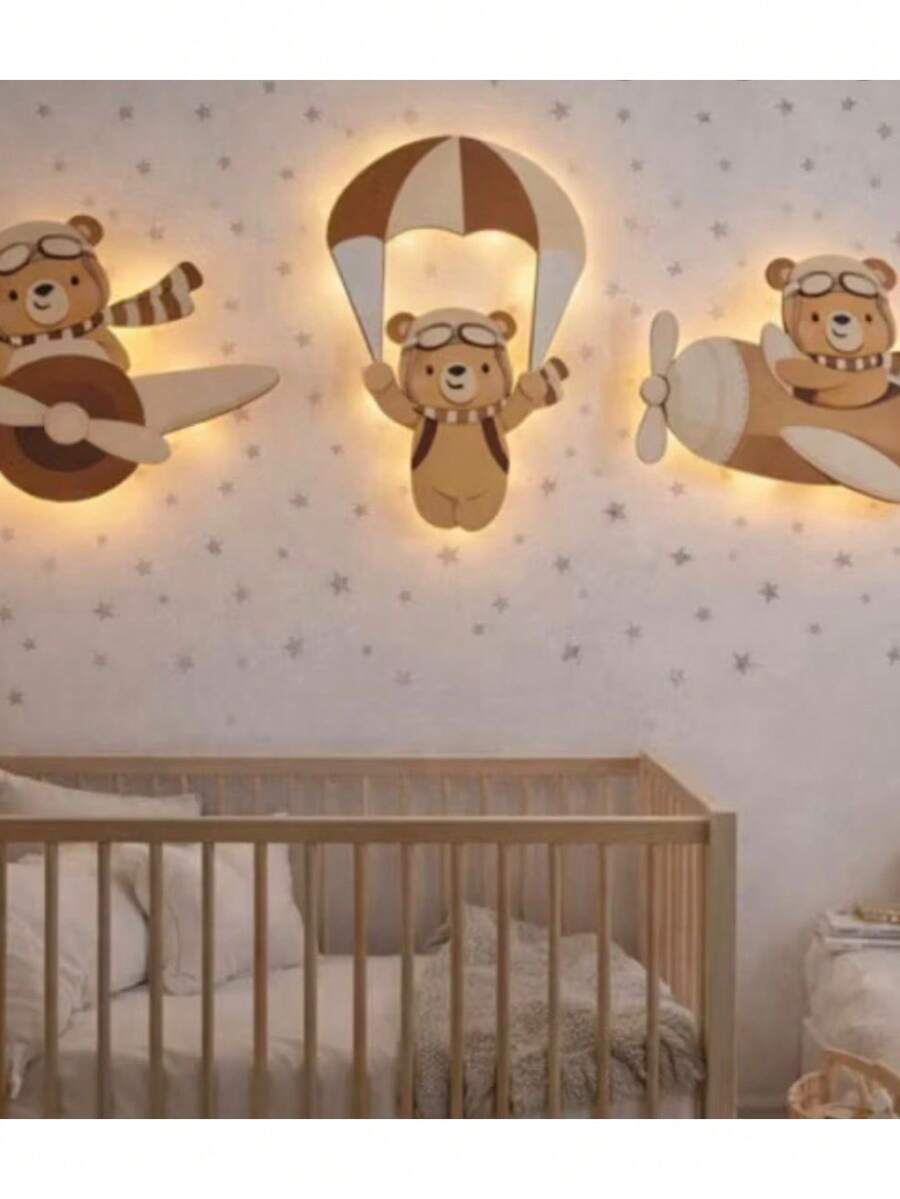 Decorative Kit Featuring A Beige Illuminated Aviator Teddy Bear. - 米色泰迪熊 - 查看 1