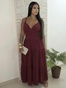 Women's Duna Ruffled Maxi Dress With Built-In Bra - Elegance, Lightness And Perfect Drape. - Redwood - View 5