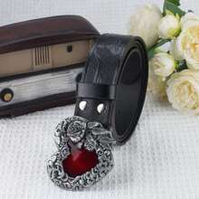 Minimalist Versatile Red Heart Rose Buckle Belt, Essential Gift - Multicolor - View 3