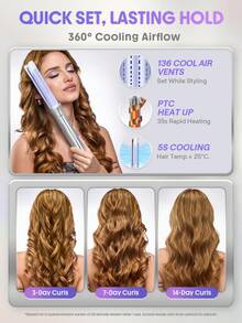 SHEGLAM HAIR 一鍵氣流造型器 Pro-25mm+亮澤強力造型棒，冷風自動旋轉捲髮棒，360°冷風一鍵調節，5檔溫度自動斷電，雙電壓，適用於所有髮質 - 查看 6