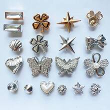 8pcs Set Fashionable Silver Large Bow Asymmetrical Heart DIY Accessories, Shoe Decor, Suitable For Slippers, Sandals, Shoelace Decoration - Silver - View 10