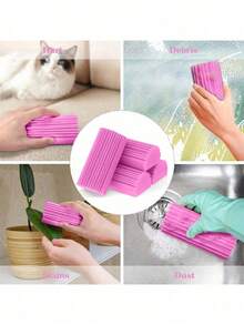 1pc Pink Dust Cleaning Sponge Wet Tool, Reusable Household Sponge Dust Collector, Magic Dust Cleaning Sponge, Suitable For Cleaning Blinds, Glass, Baseboards, Vents, Mirrors, Window Tracks, Kitchen, Bathroom And Home Environment - A - View 2