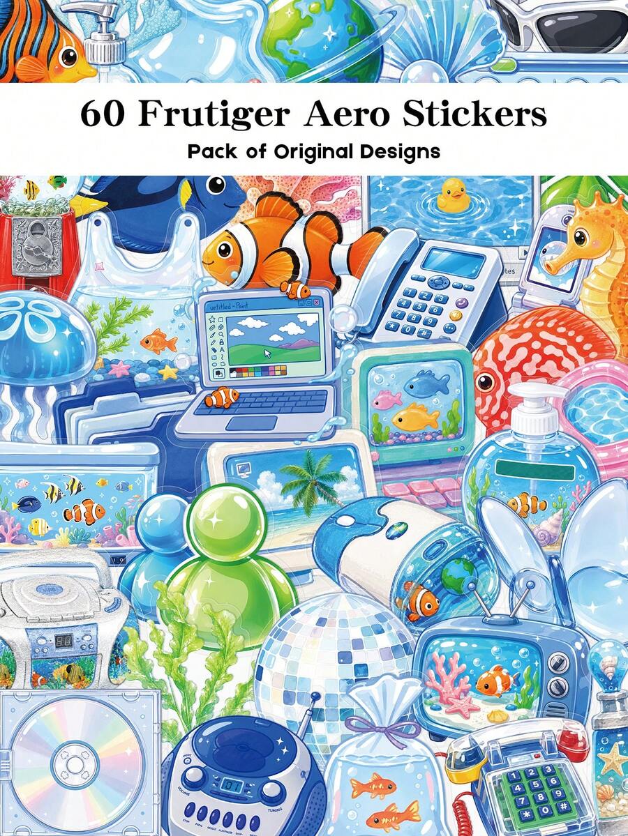 YWWBLD 60pcs Frutiger Aero Stickers For Scrapbook, Suitcase, Laptop, Skateboard, Guitar, Decorative DIY Stickers - Multicolor - View 1