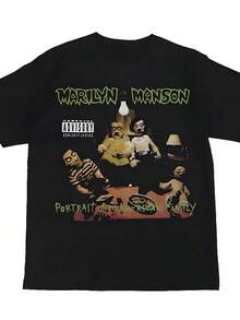 camisas para hombre Marilyn Manson Print T-Shirt Men Women Hip Hop Oversized Tshirt Short Sleeve T Shirt Streetwear Tops Tee Y2k Top Women Clothing.... men vacation s - Negro - Ver 2