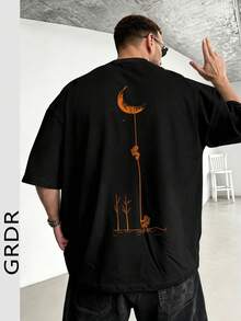 GRDR 男士时尚印花宽松短袖T恤 | 精致设计 | 夏季必备 | 易于搭配，展现您的风格 - 黑色 - 查看 2